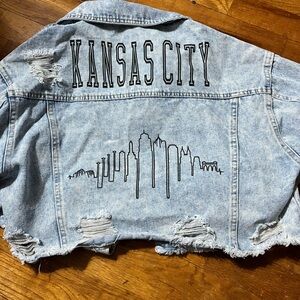 Rare Rivalry Runway Kansas City Distressed Denim Jean Jacket XS